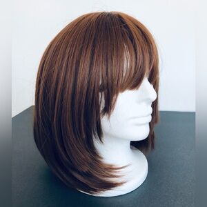 Bob Wig Shoulder Front layer darker auburns & warm browns Mono filament
